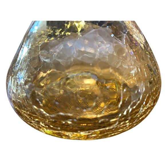 Vintage Hand Blown Amber Crackle Glass Vase Ruffled Rim MCM 4 1/2” Tall - Picture 2 of 7